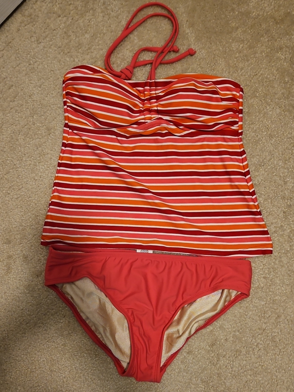Isaac Mizrahi Pink, Red & Orange Striped Swim Top